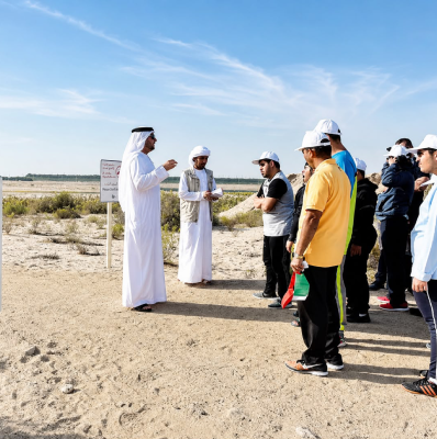 Sultan Karrani guiding an inclusive heritage tour at Flamingo and Dhub Trails in Al Wathba, Abu Dhabi