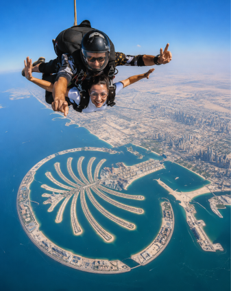 Skydive Dubai tandem skydiving over Palm Jumeirah reviewed by Piumi Samarasinghe for Arabiers