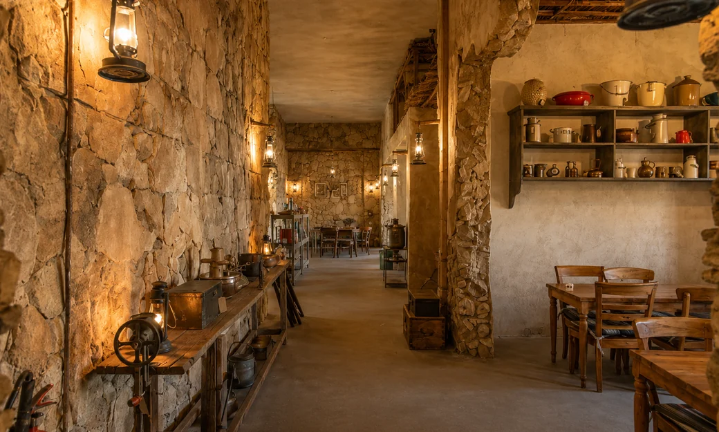 Heritage-style dining interior at Al Fanar restaurant