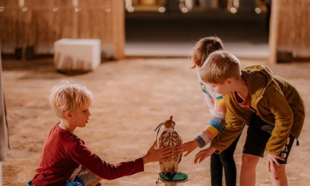 Children learning about falconry heritage