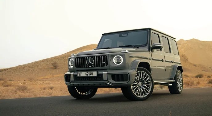 Grey Mercedes G-Class ready for a private Abu Dhabi VIP desert safari