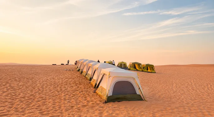 Private overnight desert camp with tents after a buggy ride
