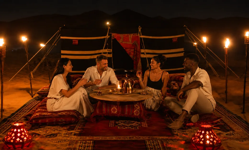 Friends gathered for a private Royal Red Carpet desert dinner