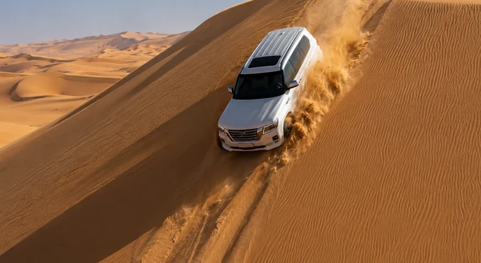 Luxury Arabian interior at Qasr Al Sarab with views across the Liwa dunes