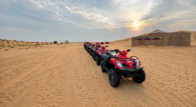 Fleet of quad bikes ready in the Abu Dhabi desert