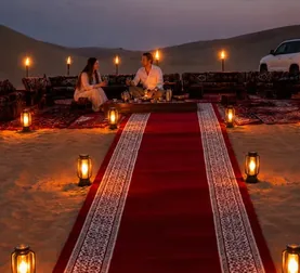 Couple seated at a private Royal Red Carpet Majlis in Abu Dhabi