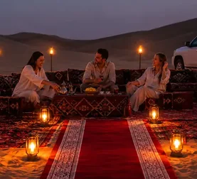 Guests enjoying a private Royal Red Carpet Majlis evening in Abu Dhabi