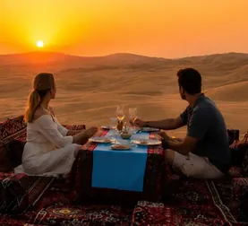 Sunset Dune Majlis set for a private desert dinner in Abu Dhabi