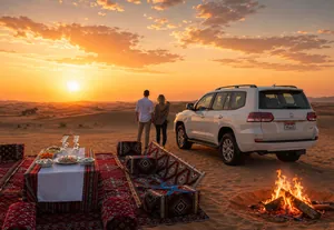Private Sunset Majlis with bonfire in the Abu Dhabi desert