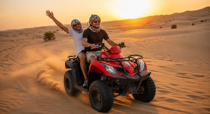 Quad bike ride during sunset in the Abu Dhabi desert