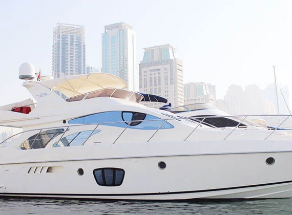 55 ft Azimut yacht docked at Abu Dhabi Marine Sports Club