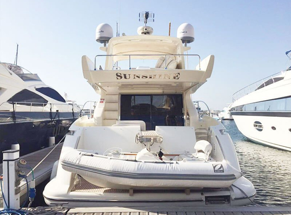 55 ft Azimut yacht cabin and saloon interior in Abu Dhabi