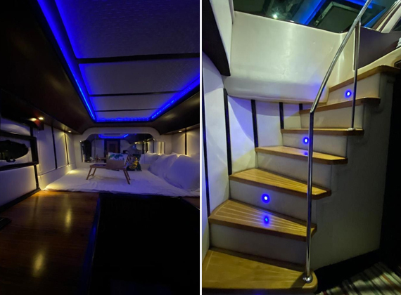 55 ft Gulfcraft yacht lounge area with marina view
