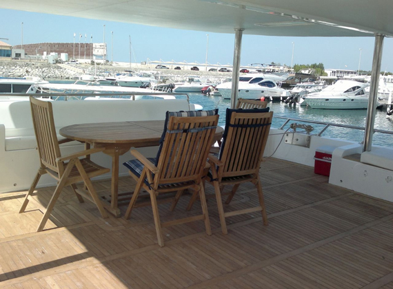 85 ft yacht outdoor deck for group events in Abu Dhabi