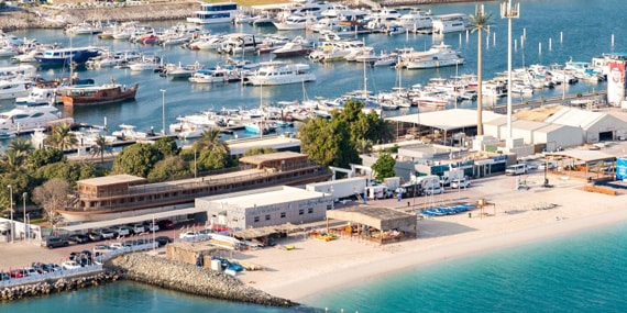 Abu Dhabi Marina waterfront and yacht berths on the Corniche