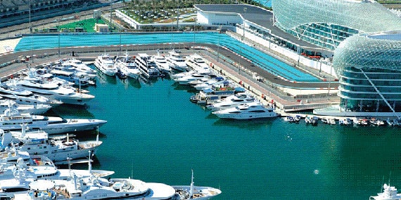 Yas Marina waterfront with yachts on Yas Island