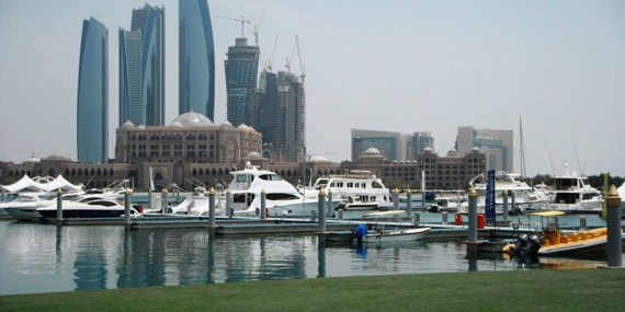 Emirates Palace Marina view with Abu Dhabi skyline