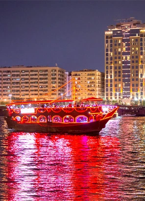 Dhow dinner cruise table set for dinner