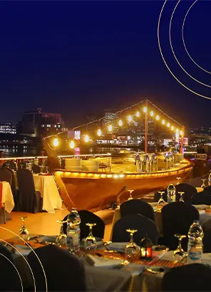 Sightseeing dhow cruise passing the Dubai skyline