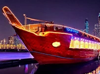Marina Royal Dinner dhow cruise lit up at night