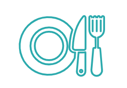 Plate and cutlery icon for breakfast or dinner included on selected packages