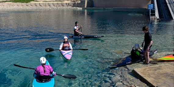 Whitewater kayaking channel at Wadi Adventure in Al Ain near Abu Dhabi
