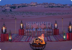 BBQ desert dinner setup at Qasr Al Sarab on a Liwa day tour