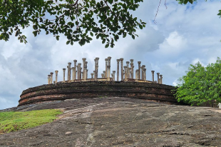 Ancient stone ruins at a historical site in Sri Lanka