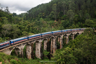 Train crossing Nine Arch Bridge in Ella, Sri Lanka