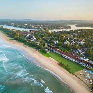 Aerial view of Bentota beach and coastline, Sri Lanka